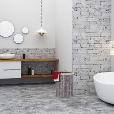 Relaxdays Wäschekorb Bambus, 30 l, faltbar, halbrund, mit Deckel, grau, für Bad & Schlafzimmer