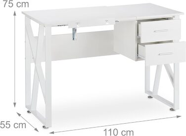 Relaxdays Schreibtisch neigbar, verstellbare Arbeitsfläche, Laptoptisch oder Zeichentisch, HBT 75x110x55cm, weiß
