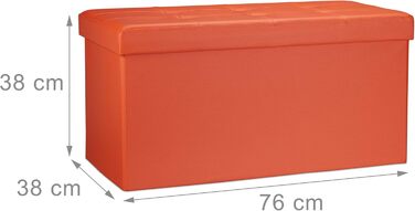 Relaxdays Faltbare Sitzbank 76cm, 2-Sitzer mit Stauraum, Kunstleder, 300kg belastbar, Orange