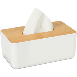 2 x Tücherbox mit Bambusdeckel, Bad, modernes Design, Kunststoff, 10x23x13 cm, weiß/Natur