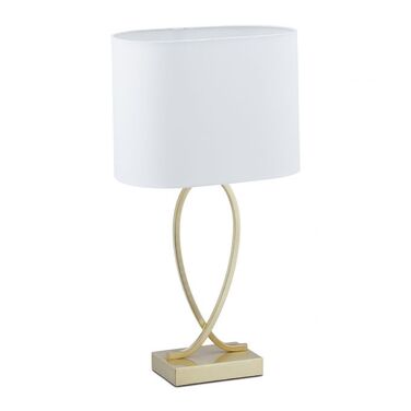Relaxdays Goldene Tischlampe mit Stoffschirm