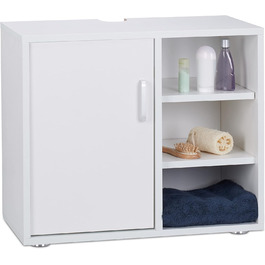 Relaxdays Waschbeckenunterschrank, eintürig, 3 Ablagen, 51x60x32 cm, weiß, MDF