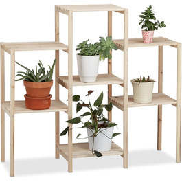 Relaxdays Pflanzenregal Holz, stabil, rustikal, rostfrei, 86x95x29 cm, natur
