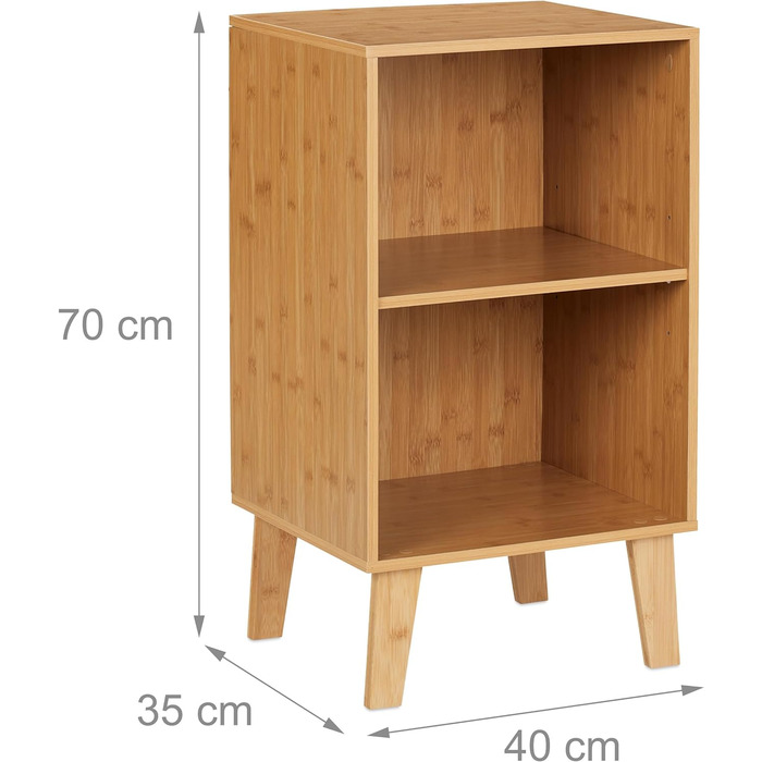 Relaxdays Bücherregal, 2 Fächer, offener Schrank HBT 70 x 40 x 35 cm, höhenverstellbarer Einlegeboden, Standregal, Natur, Bambus, Faserplatte