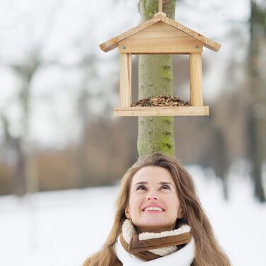 Relaxdays Vogelhaus, unbehandeltes Holz, kleines Vogelfutterhaus (60 Zeichen)