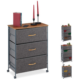 Relaxdays Roll-Schubladenschrank, 6 Stoffschubladen, Holzoptik, 74,5x58x30 cm, grau (Design A)