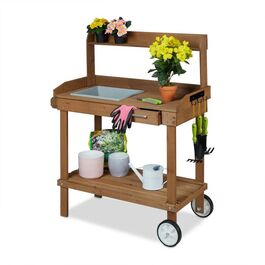 Relaxdays Brauner Pflanztisch mit Rollen
