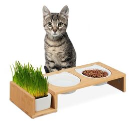 Relaxdays Katzen Futterstation & Katzengras Schale
