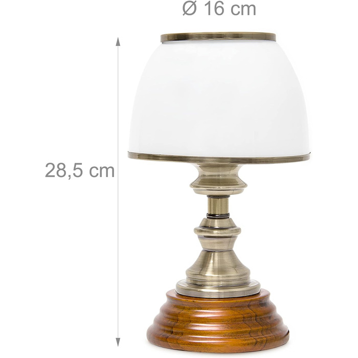 Relaxdays Tischlampe Holz Jugendstil mit Glasschirm weiß Messing-Optik 10018911 28.5 x 16 x 16 cm