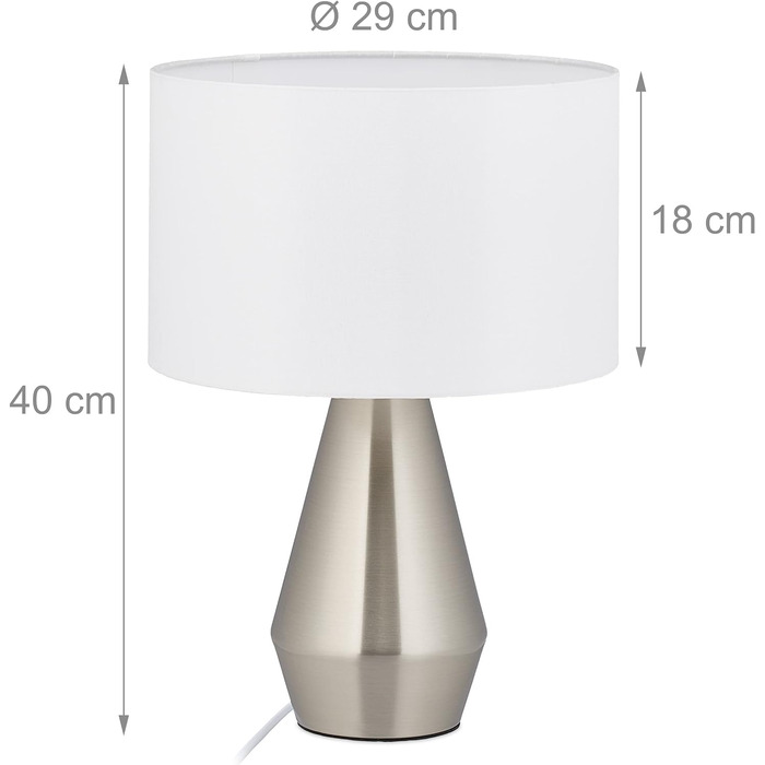 Relaxdays Tischlampe Touch dimmbar, moderne Nachttischlampe, HxD: 40 x 29 cm, E27, Tischleuchte mit Schirm, (Silber/Weiß)