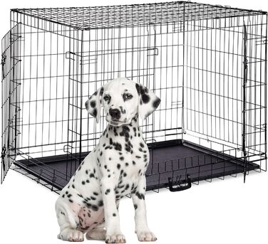 Relaxdays Hundekäfig, Faltbare Hundetransportbox, Welpenkäfig, 2 Türen, Bodenschale, Drahtkäfig Metall, XXXL, Schwarz Schwarz XXXL