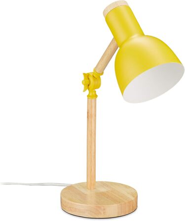 Relaxdays Retro Schreibtischlampe, verstellbar, Holz & Metall, E14, 45,5x14,5 cm, Gelb