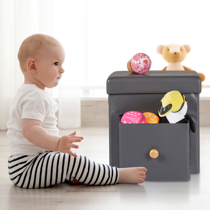 Relaxdays Faltbarer Sitzhocker mit Schublade