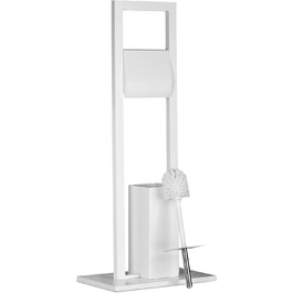 Relaxdays, Klobürste, Klopapierhalter, Toilettenbürste, Toilettenpapierhalter, Bambus, HBT 82x36x21 cm, weiß WC Garnitur, Edelstahl, Kunststoff, 36 x 21 x 82 cm