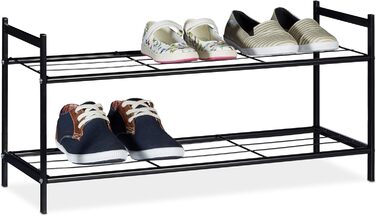 Relaxdays Schuhregal SANDRA, 2 Ebenen, für 6 Paar Schuhe, Metall, Schuhablage, HBT: ca. 33,5 x 69,5 x 26 cm, schwarz, Metallregal 2 Ablagen