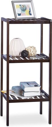 Relaxdays 3 TLG Badregal Set Bambus, Holzregal, Standregal, Bambusregal, Küchenregal, Bücherregal, 3, 4 und 5 Ablagen, Dunkelbraun (Bambus Badregal 3 Ablagen Dunkelbraun)