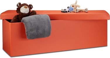 Relaxdays Faltbare Sitzbank XL Kunstleder, 38x114x38 cm, Sitztruhe mit Stauraum, Orange