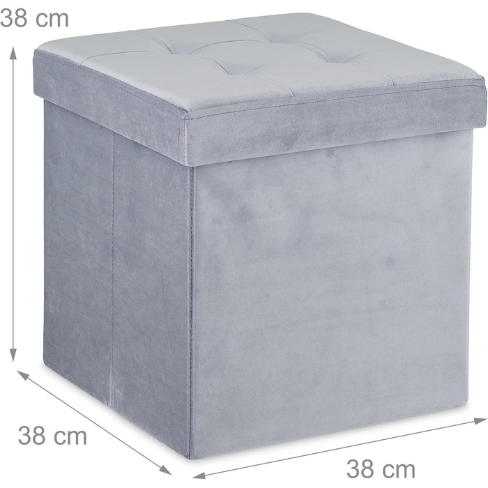 Relaxdays Sitzhocker Samt, mit Stauraum, gepolstert, faltbar, 38x38x38 cm, grau