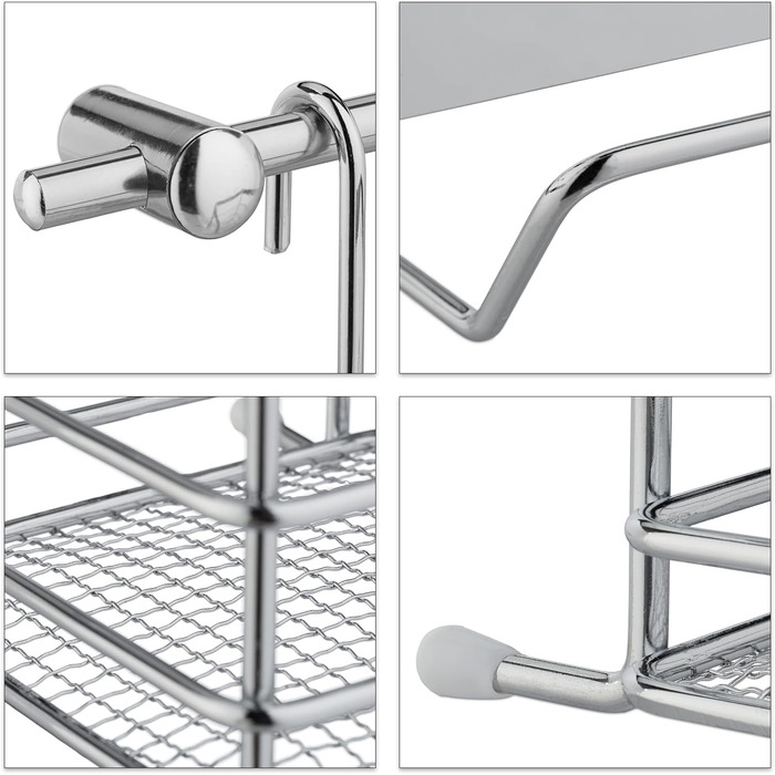 Relaxdays Küchenutensilienhalter Set, Edelstahl-Optik, Küchenrollenhalter, Abtropfgestell, Hängeleisten, 6 Haken, silber
