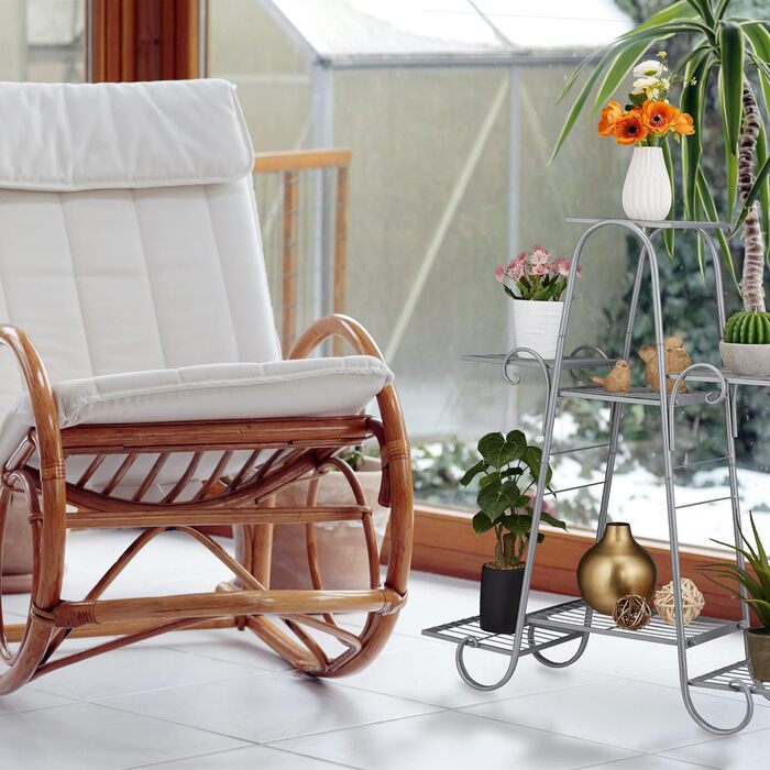 Relaxdays Blumentreppe Metall, Vintage, 83x75x24 cm, 7 Ablagen, gold