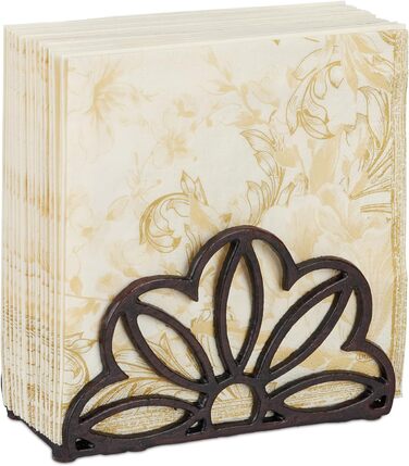 2 x Serviettenhalter, für 33x33cm Servietten, schwer, rustikal, Blumen Motiv, Gusseisen, Serviettenständer, braun