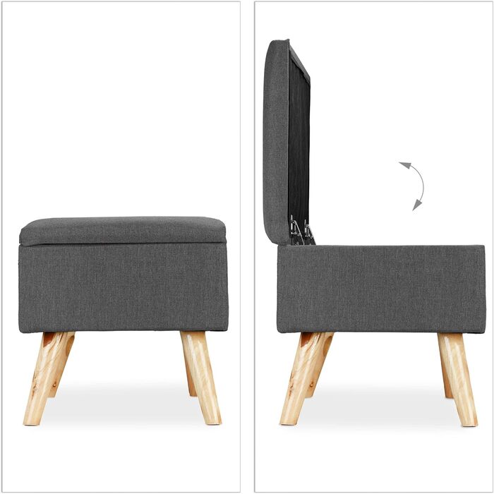 Relaxdays Sitzbank mit Stauraum, gepolstert, Holzbeine, Stoffbezug, 39,5x79,5x39,5 cm, Polyester, Grau