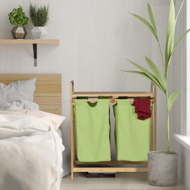 Relaxdays Bambus Wäschekorb, 2 Fächer, ausziehbar, 60L, Natur