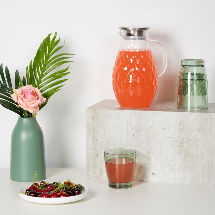 Relaxdays Glaskaraffe mit Deckel 2 Liter