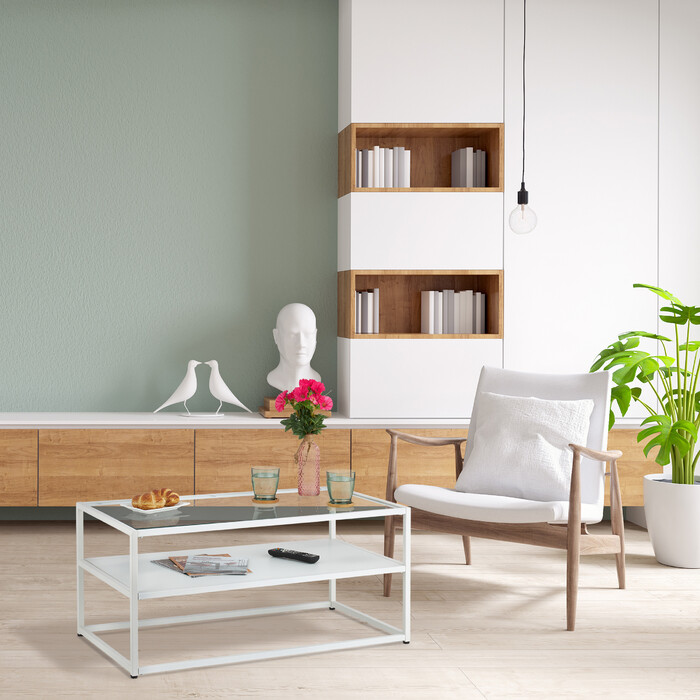 Relaxdays Weißer Couchtisch mit Glasplatte