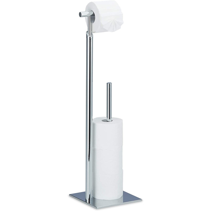 Relaxdays Toilettenpapierhalter stehend PAGNONI, Rollenhalter Toilettenpapier, 4 Ersatzrollen, HBT 71x20x20 cm, silber