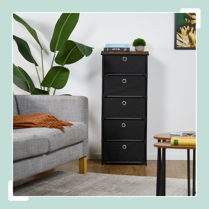 Relaxdays Kommode Holzoptik mit Stoffschubladen