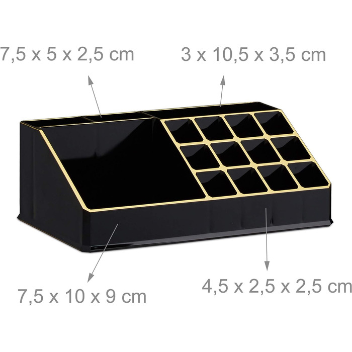 Relaxdays  x Make Up Organizer mit Schubladen, stapelbarer Schmuckkasten für Make Up, Acryl Schminkaufbewahrung,     Stück (1, Schwarz-gold, 1 Stück)