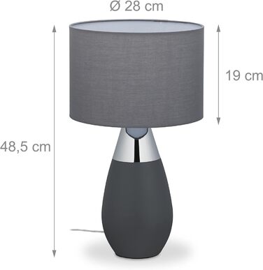 Relaxdays Nachttischlampe Touch dimmbar, 3 Stufen, E14, HxD: 48,5 x 28 cm, modern, Touch Lampe mit Schirm, grau/silber