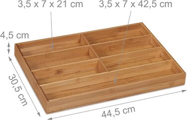Relaxdays Besteckkasten, 7 Fächer, Bambus, Schubladenkasten, HBT: 4,5x30,5x44,5 cm, Natur