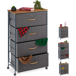 Relaxdays Roll-Schubladenschrank, 6 Stoffschubladen, Holzoptik, 74,5x58x30 cm, grau (Design B)