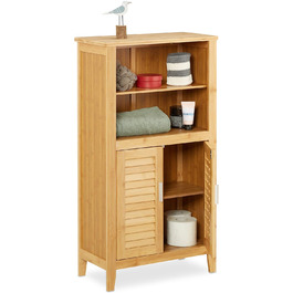Relaxdays Badezimmerschrank Bambus, HBT: 92x50x25 cm, Badschrank mit Lamellentüren, natur, 1 Stück