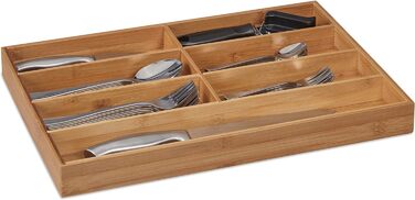 Relaxdays Besteckkasten, 7 Fächer, Bambus, Schubladenkasten, HBT: 4,5x30,5x44,5 cm, Natur
