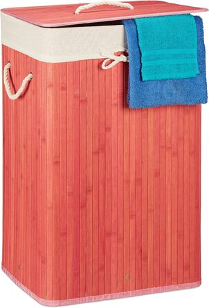 Relaxdays Wäschekorb Bambus, XL, faltbar, HBT 65,5 x 43,5 x 33,5 cm, (Pink)