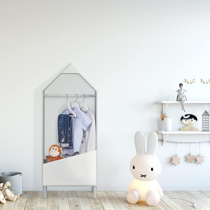 Relaxdays Kinder Kleiderständer, Kleiderstange Kinderzimmer, mit Ablage, HBT: 117x48x30 cm, Kindergarderobe, grau/weiß
