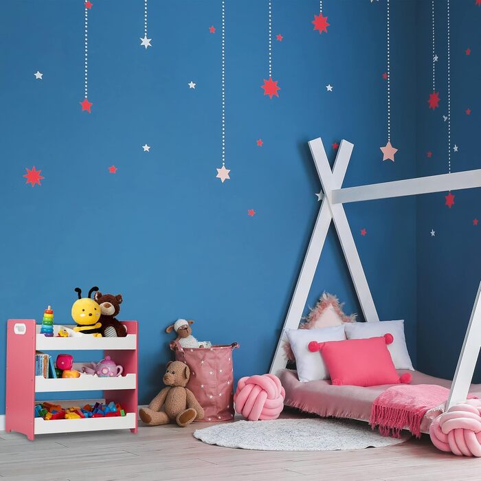 Relaxdays Kinderregal, 5 Fächer, HxBxT: 60x63x30 cm, Spielzeugregal, MDF, weiß-rosa