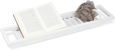 Relaxdays Badewannenablage aus Bambus, Badewannenbrett, Tablett für Badewanne, HxBxT: 4 x 65 x 15 cm, weiß lackiert