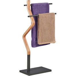 Relaxdays Handtuchständer, 2 Metallstangen, 85x43,5x20 cm, Stahl & MDF, Natur/Grau