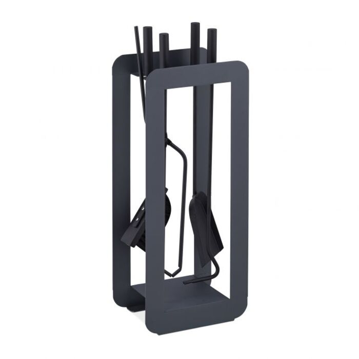 Relaxdays 5-teiliges Kaminbesteck in Grau/Schwarz