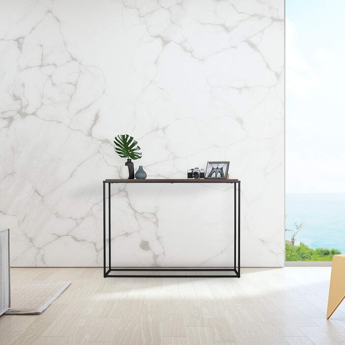 Relaxdays Konsolentisch, 80x110x38 cm, Industrial, Flur & Wohnzimmer, Metall & MDF, braun/schwarz