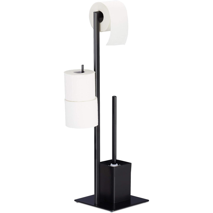 Relaxdays WC Garnitur mit Toilettenpapierhalter, stehend, für Bad, HBT: 72 x 25 x 20 cm, Stand Klobürstenhalter, schwarz