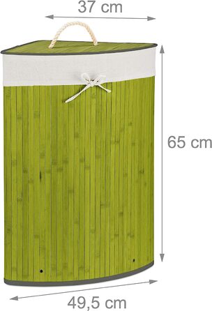 Relaxdays Eckwäschekorb, faltbar, 60 l, platzsparend, Baumwolle, Bambus, abnehmbarer Deckel, 65x49,5x37 cm