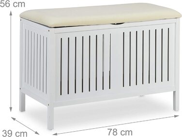 Relaxdays Sitzbank mit Stauraum, gepolstert, 80 l, Landhausstil, Holz, 56x78x39 cm, weiß