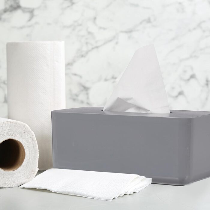 Relaxdays Tücherbox Bambus Deckel, Bad, Taschentuchbox, modernes Design, 10x23x13 cm, Kunststoff, grau
