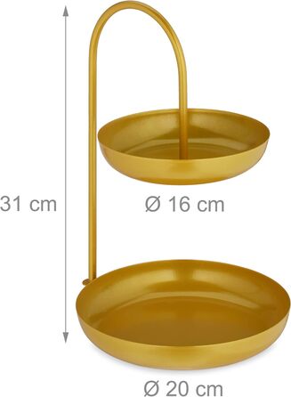 Relaxdays Etagere, 2-stöckig, Metall, Ø31x23x20cm, runde Früchteschale, Gold