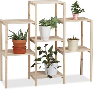 Relaxdays Pflanzenregal Holz, stabil, rustikal, rostfrei, 86x95x29 cm, natur